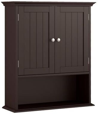 Costway Wall Mount Bathroom Cabinet Storage Organizer with Doors and Shelves-Brown