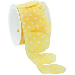Stoffband Ziehblume "Tupfen", gelb-weiß, 5 cm, 2,5 m
