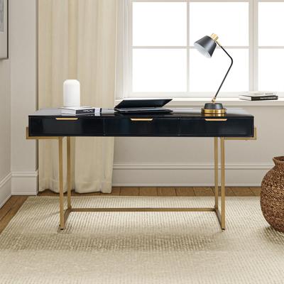 HULALA HOME Patricia Modern 3 Drawer Desk with USB Ports and Outlet