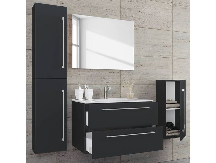 Salle de bain Muniz V 4 éléments 146cm Noir/Noir