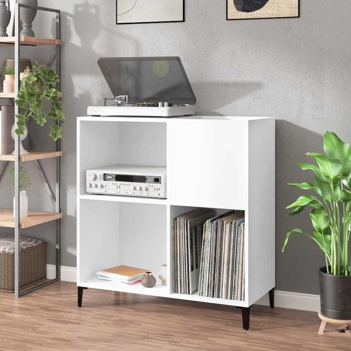 Wit Muziekmeubel voor Vinylplaten en Platenverzameling - Breedte: 84.5 cm, Diepte: 38 cm, Hoogte: 89 cm