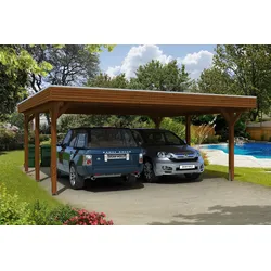 Skan Holz Spessart Doppelcarport Gr.1 611x604cm nussbaum Holzcarport