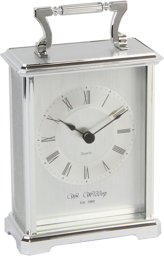 Wm Widdop Roman Numeral Metal Quartz movement / Crystal Tabletop Clock in Silver Silver 17.6cm H X 10.7cm W X 5.5cm D