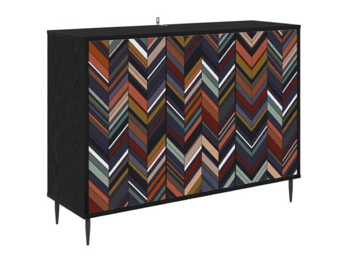 HGFDVCMR Sideboard OMMEN Schwarz Eichen-Optik 102x33x76 cm Kommode Stilvoller Beistellschrank mit 3 Türen und erhöhten Füßen für Wohnzimmer, Esszimmer oder Schlafzimmer.