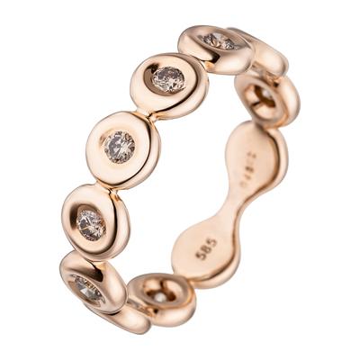 Diamantring JOBO "Ring Roségoldring" Gr. 58, rosa (roségold 585), Fingerringe, Damen, 58, SI = kleine Einschlüsse, Diamanten Roségold 585, Diamanten, Roségold 585, Diamantring, 585 Roségold mit 9 Diamanten