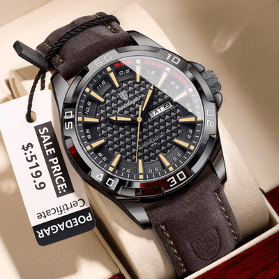 Inspire Essentials Luxury Leather Quartz Watch For Men Waterproof Luminous Sport Design black Gold