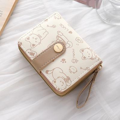 Discount Dollar Deals Cute Printed Cat Coin Purse, Women Girl Fashion Short Wallet, PU Leather ID Card Holder, Lightweight Travel Coin Bag b coffee