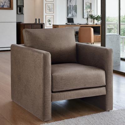"34.25"" Faux Leather Arm Chair with Tuxedo-Style Arms and Coil Spring Seating and Removable Cushions"
