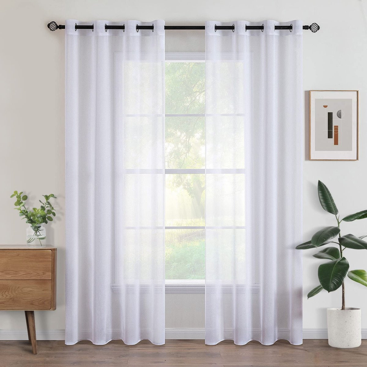 Ibenzoa Transparante Woonkamer Vitrage Gordijnen met Ingestanste Ringen, Set van 2, Wit, B: 140 cm, H: 260 cm