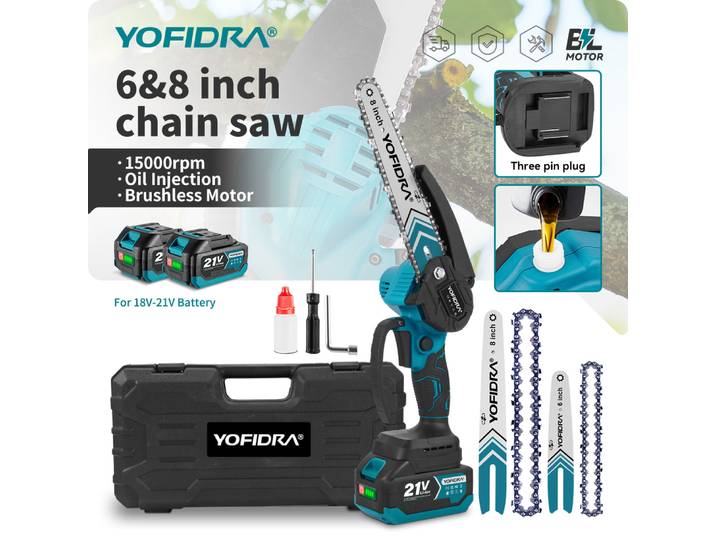 Scie à chaîne électrique sans fil YOFIDRA 8 et 6 pouces, outil de travail du bois rechargeable, compatible avec les batteries Makita.