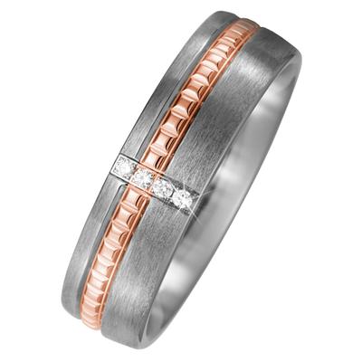 Partnerring JOBO "Ring Titanring" Gr. 54, grau (titanfarben), Fingerringe, Damen, 54, SI = kleine Einschlüsse, Diamanten Roségold 750 Titan, Diamanten, Roségold 750, Titan, Titan matt und 750 Roségold mit 4 Diamanten