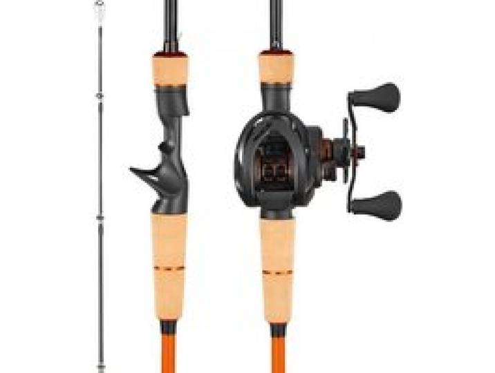 VEVOR Angelrute und Angelrolle (Baitcasting) im Set, 2 m Rute aus Kohlefaser (IM7), Bassangelruten-Set mit 6+1 Kugellagern & Übersetzung 7,0:1 & Korkgriff, rechtshändiges Angelset