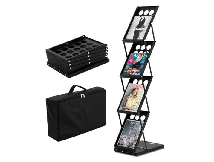 VEVOR Opvouwbaar tijdschriftenrek, 4-tier brochure literatuur displaystandaard, draagbare catalogus brochurehouder standaard met draagtas voor kantoorbeurzen tentoonstellingen, 4 zakken