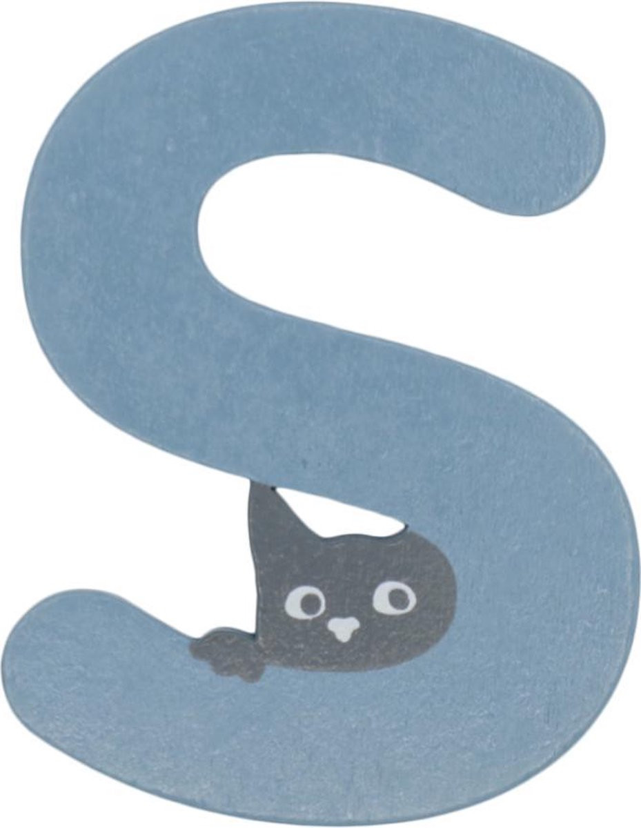 Charl's Toys Houten Letter S Blauw met Kat - 9 cm