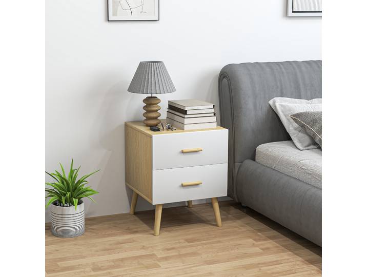 HOMCOM Table de Chevet Bois Scandinave 2 Tiroirs 40x40x50 cm