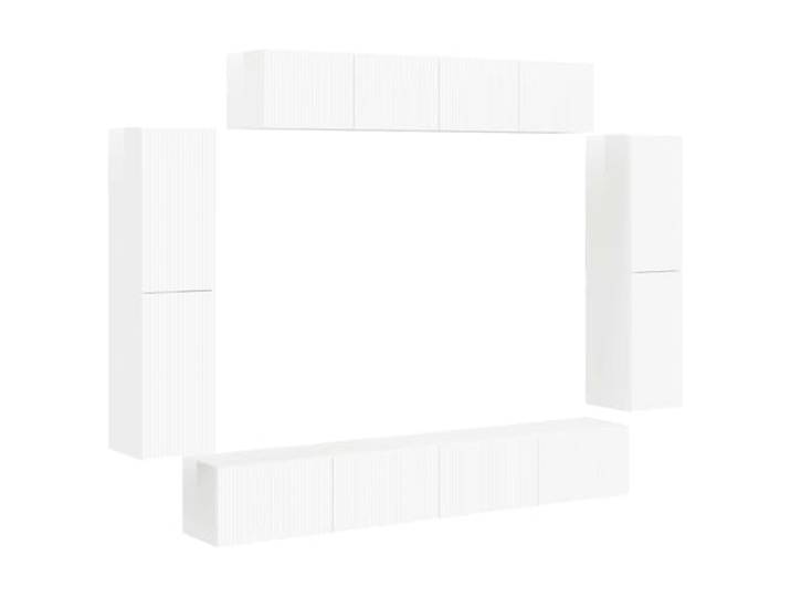 GKHPYURE TV-Schrank zur Wandmontage, 8 Stück, weiß glänzend, 98 x 31 x 29,5 Modulare Konfiguration, 4 große Fächer, minimalistisches Design, einfache Reinigung mit feuchtem Tuch