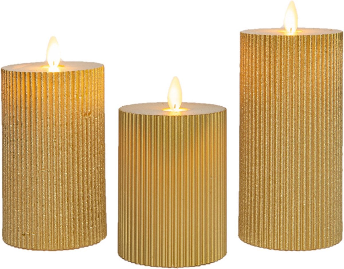 Anna Collection LED stompkaarsen 3x - Goud - Ribbel