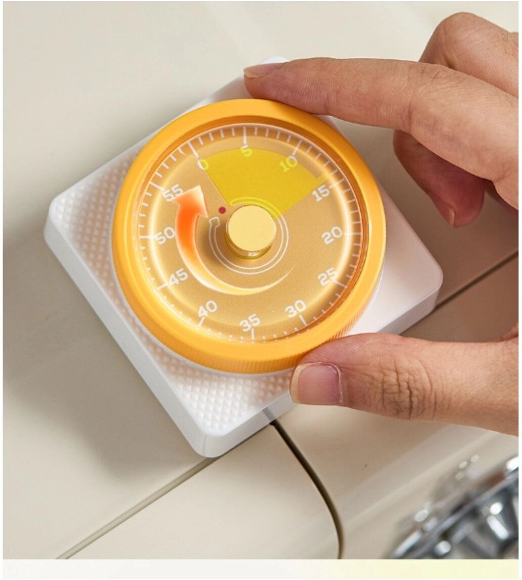INF Mechanischer Küchentimer – geräuschlos, batteriefrei und magnetisch für Kochen, Backen und Lern-Erinnerungen Gelb