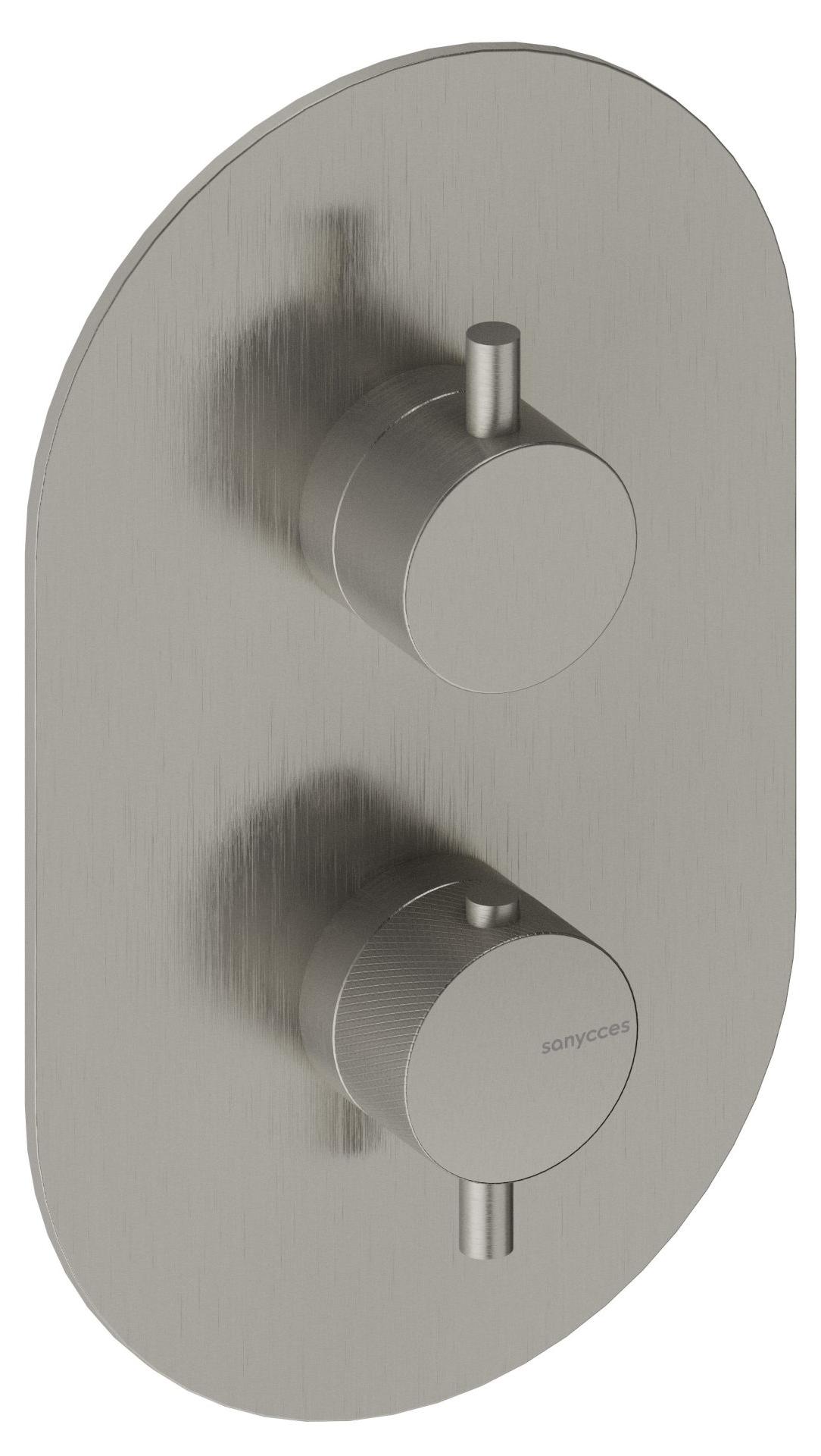 SANYCCES LOOP K Unterputz 1-Weg-Duschbrausebatterie mit Thermostat, Nickel gebürstet