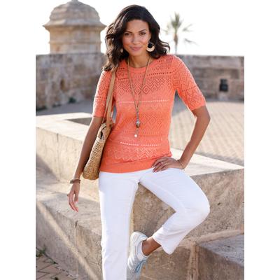 Ajourpullover CLASSIC BASICS "Ajour-Pullover", Damen, Gr. 48, orange (papaya), 100% Polyacryl, ethno, gemustert, gestreift, Pullover