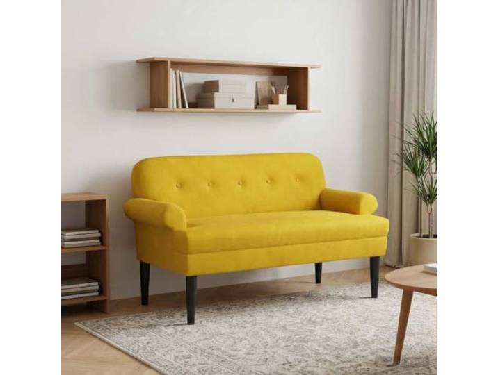 NLQMSU Sofa Love Seat mit Knöpfen, Gelb, Samt Samt aus 100 % Polyester, Rahmen aus Holz, Schaumstoffkissen, Rückenlehne, 1 Sofa