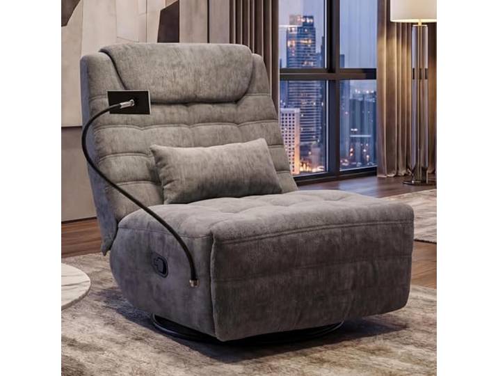 Mendler Relaxsessel HWC-P92 Stoff Chenille (260g/m²) - dunkelgrau TV-Sessel, Fernsehsessel, drehbar Kippfunktion, Handyhalterung