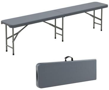 Costway 6 Feet Plastic Folding Bench Portable Seat with Handle and Lock-Gray