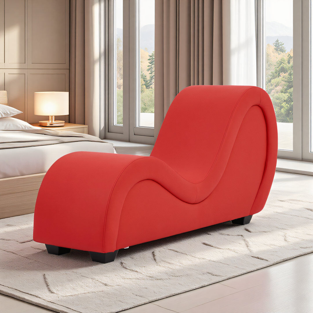 Louis Donne Faux Leather Chaise Lounge Red 72cm H X 47cm W X 163cm L