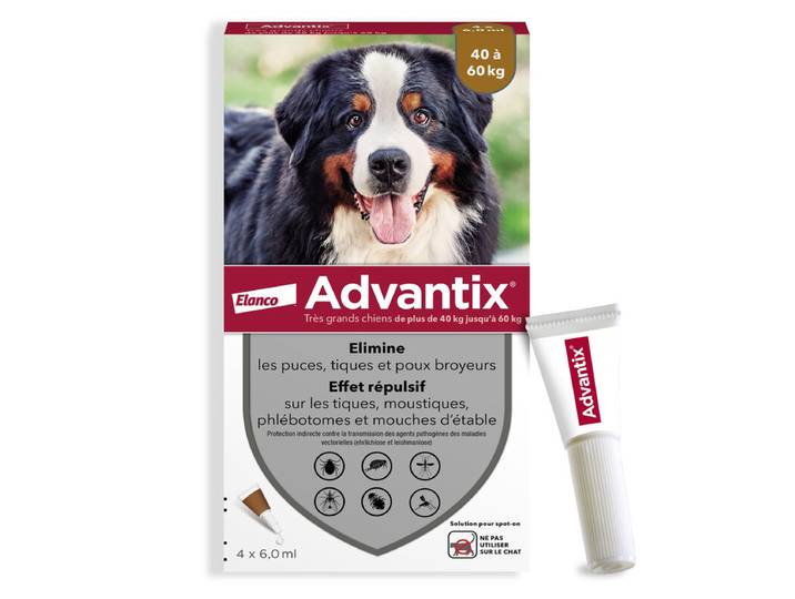 Advantix® Chien extra-large – Traitement anti-puces et tiques – 40-60 kg – 4 pipettes