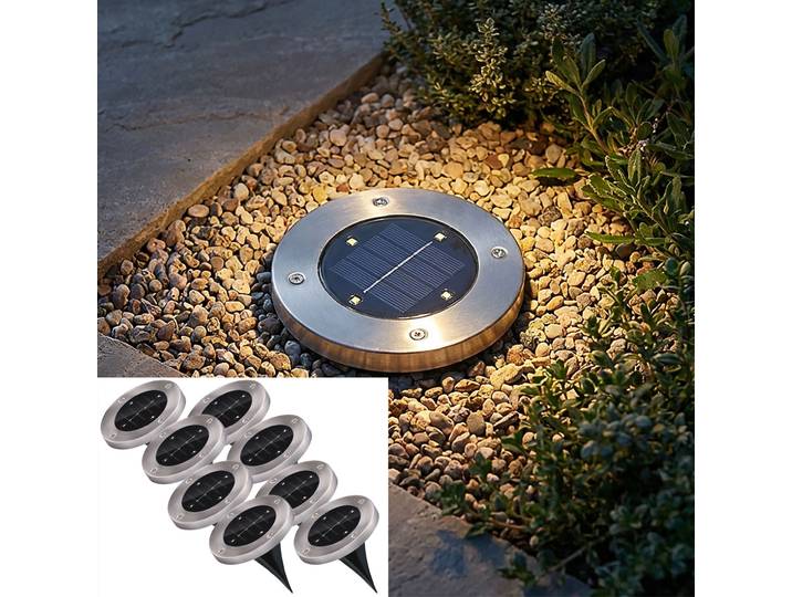 8er-Set Solar Bodenleuchte aus Edelstahl, mit Erdspiess, mit Erdspiess, Ø 12 x 13 cm