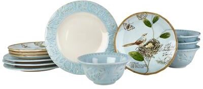 Fitz and Floyd Toulouse Blue 12-Piece Dinnerware Set, Service for 4