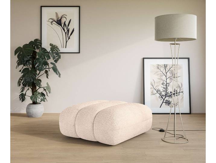 Polsterhocker, Bouclé, Beige, 90×106 cm, Moderne Steppung, Gemütlich, LeGer