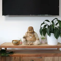 Hand Carved Buddha Statue - 40cm Happy - Whitewash