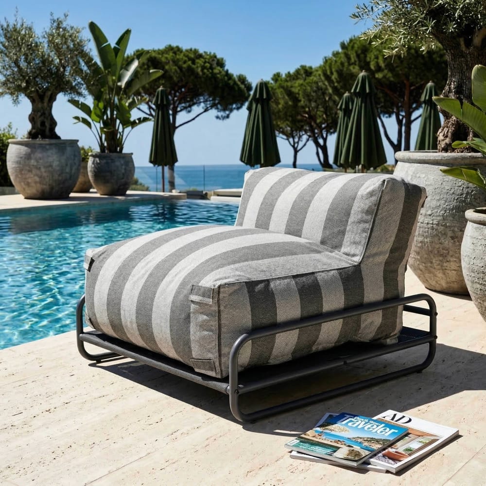Oviala Chauffeuse rayée salon de jardin modulable et structure grise Gris 97x77x97cm