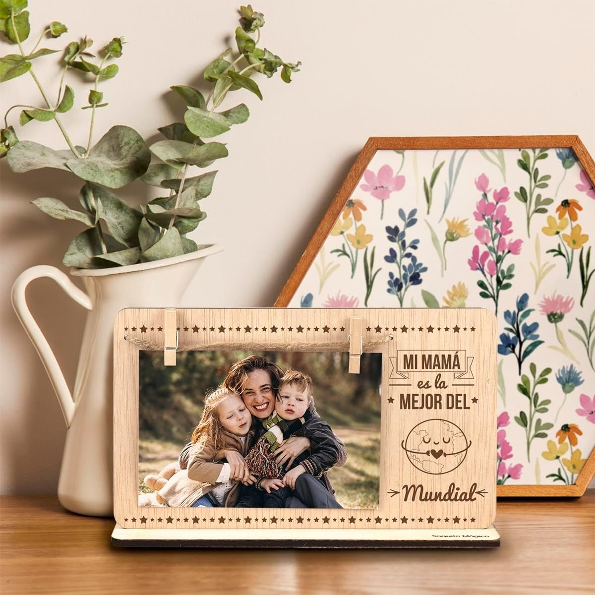 Houten fotolijst met klemmen voor verjaardagscadeaus