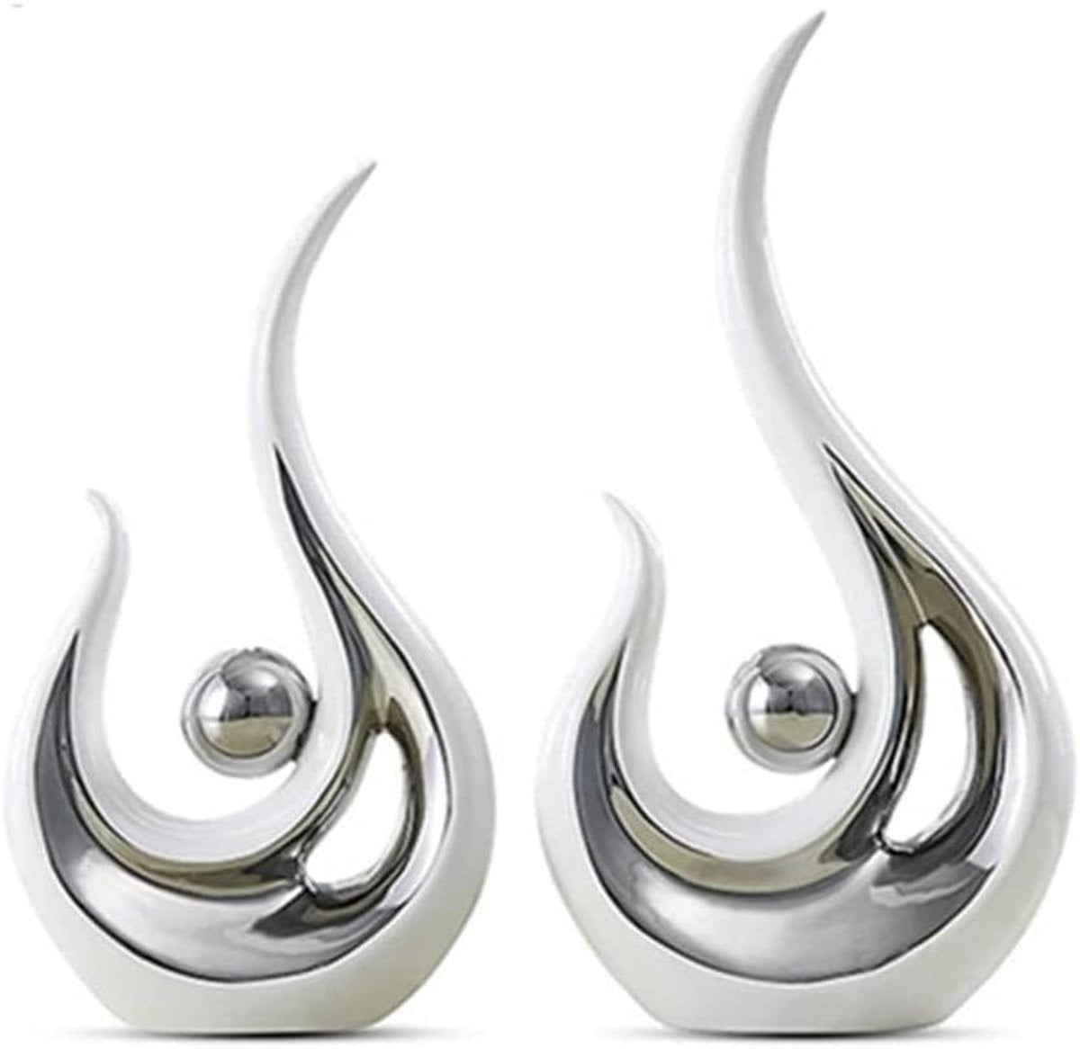 Keramische Sculptuur Set - Abstracte Beeldjes voor Woonkamer Decoratie - Wit - Hoogte: 28 cm