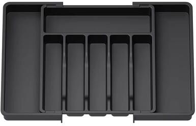 Quick Pick Pro FlexiSort Expandable Silverware Drawer Organizer Tray black