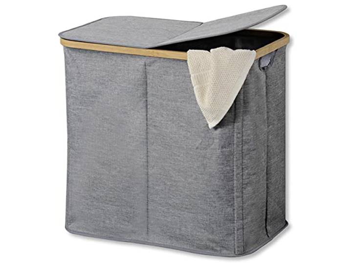 KESPER 19598 Panier à linge gris avec cadre en bambou certifié FSC