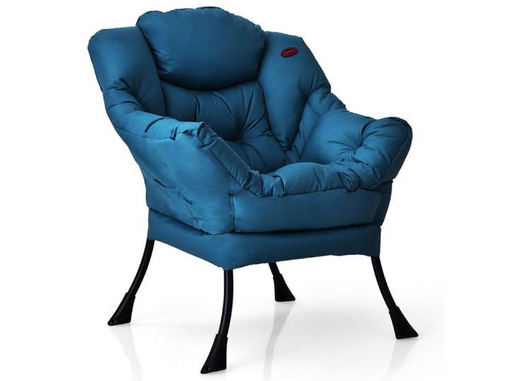 COSTWAY Fauteuil Rembourré Paresseuse Moderne en Tissu Polyester - Cadre Métallique - Accoudoirs et Poche Latérale Bleu