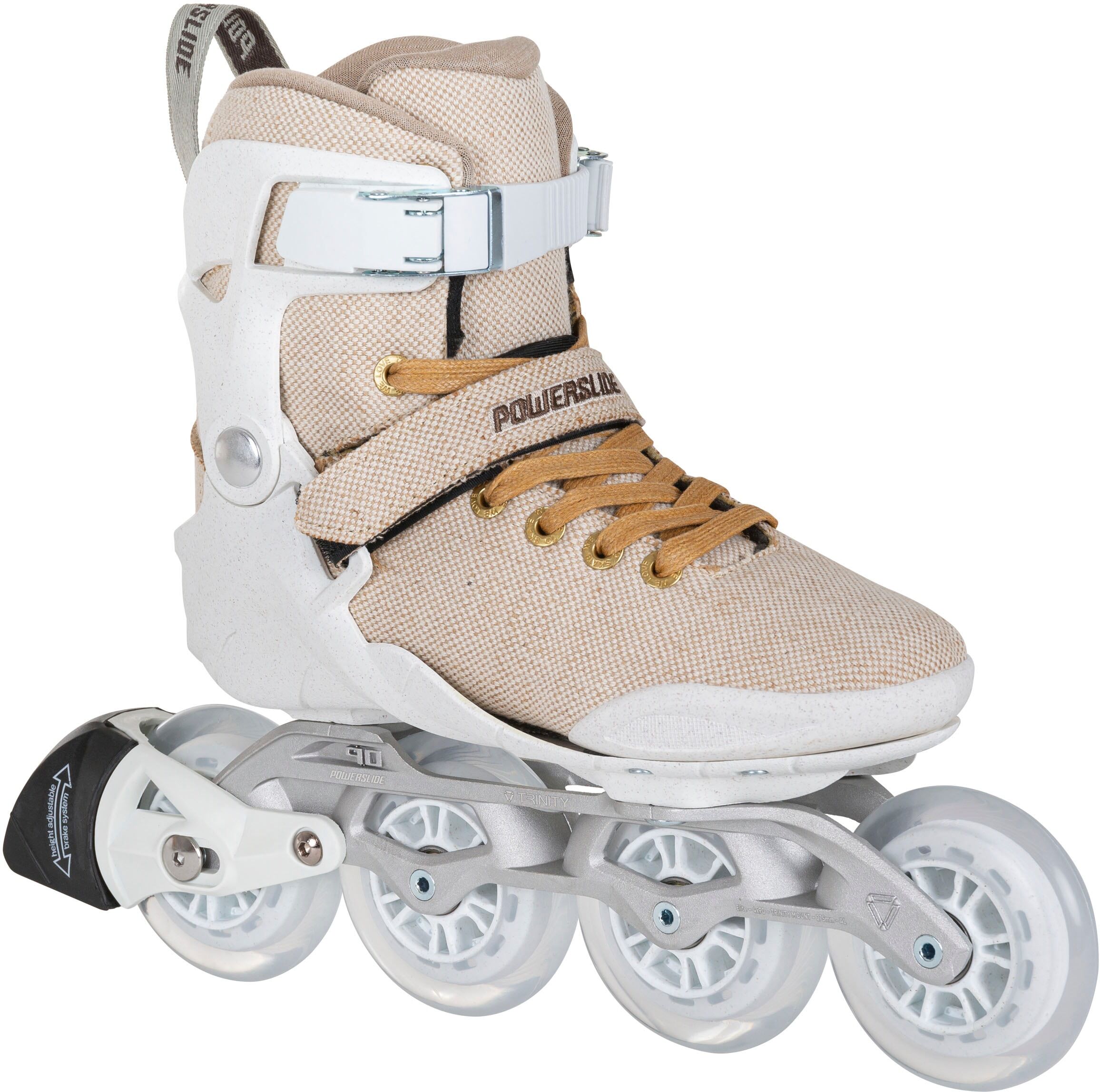 Inlineskates POWERSLIDE "Phuzion RFC 90" Gr. 47, weiss (weiß, beige, silberfarben), Inlineskates_Rollschuhe, 47 (bis 100 kg), Baumwolle, Materialmix, Inlineskates weiß, beige, silberfarben 47 (bis 100 kg)