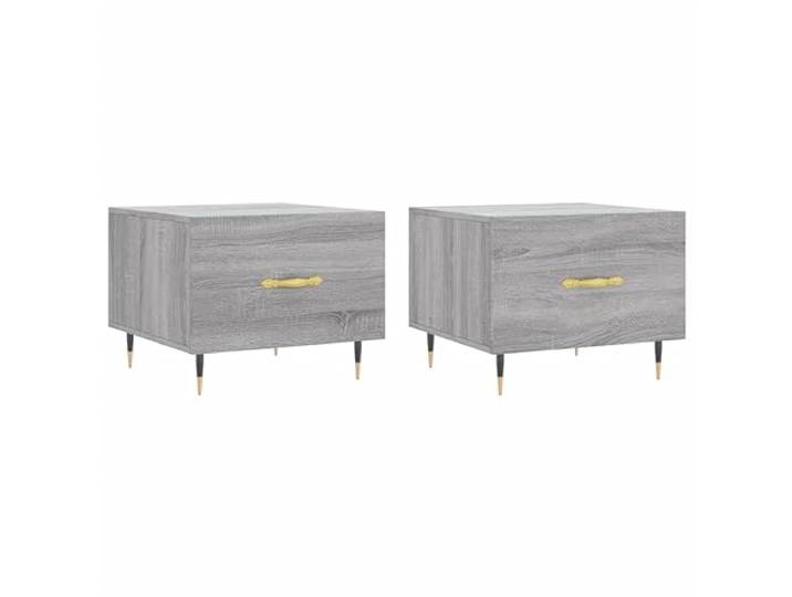 LASWWQMRF 2er Set Couchtisch Grau Sonoma 50x50x40 cm Holzwerkstoff Stilvolles 2er Set Beistelltische mit Schublade und Eisenbeinen für Wohnzimmer und Schlafzimmer in Grau Sonoma.