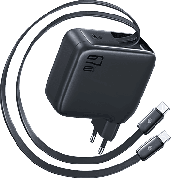 Cargador de pared - Baseus EnerCore CJ21 DUAL, Con doble cable retráctil Tipo-C, Carga simultánea rápida 67 W, Negro Cosmic