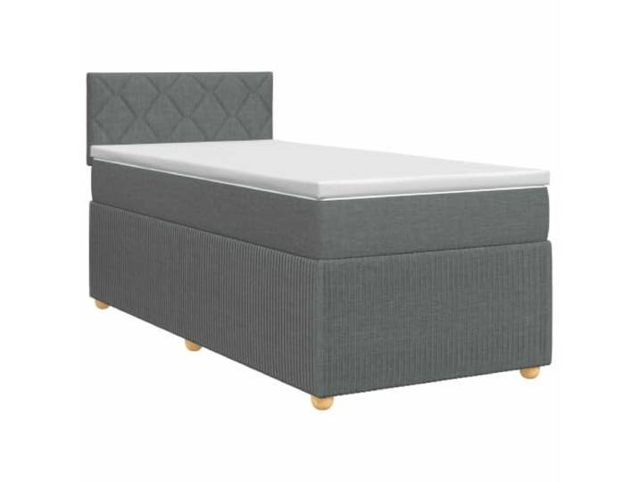KTHLBRH Boxspringbett mit Matratze dunkelgrau 90 x 190 cm Stoff Verstellbares Kopfteil aus Kiefer, Taschenfedern, abnehmbare Abdeckungen, Holzsockel, modernes Design