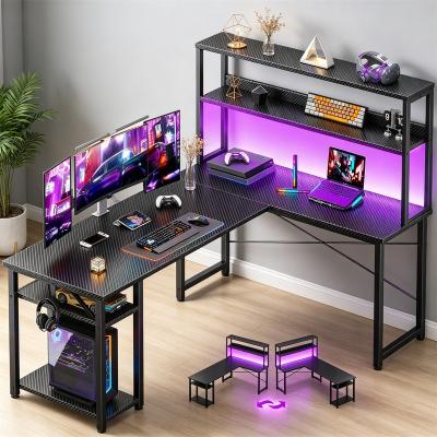 No L Shaped Computer Table with Storage Shelves