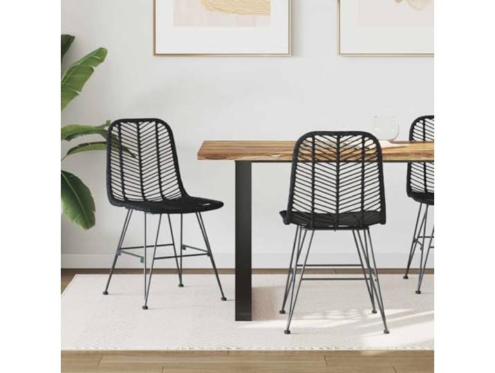 UYPTERF Esszimmerstuhl 2 STK. Rattan und Eisen Schwarz Hochlehner, handgewebtes Rattan, Eisenrahmen, Fußstütze, ergonomisch, Innenbereich, Küche, Esszimmer