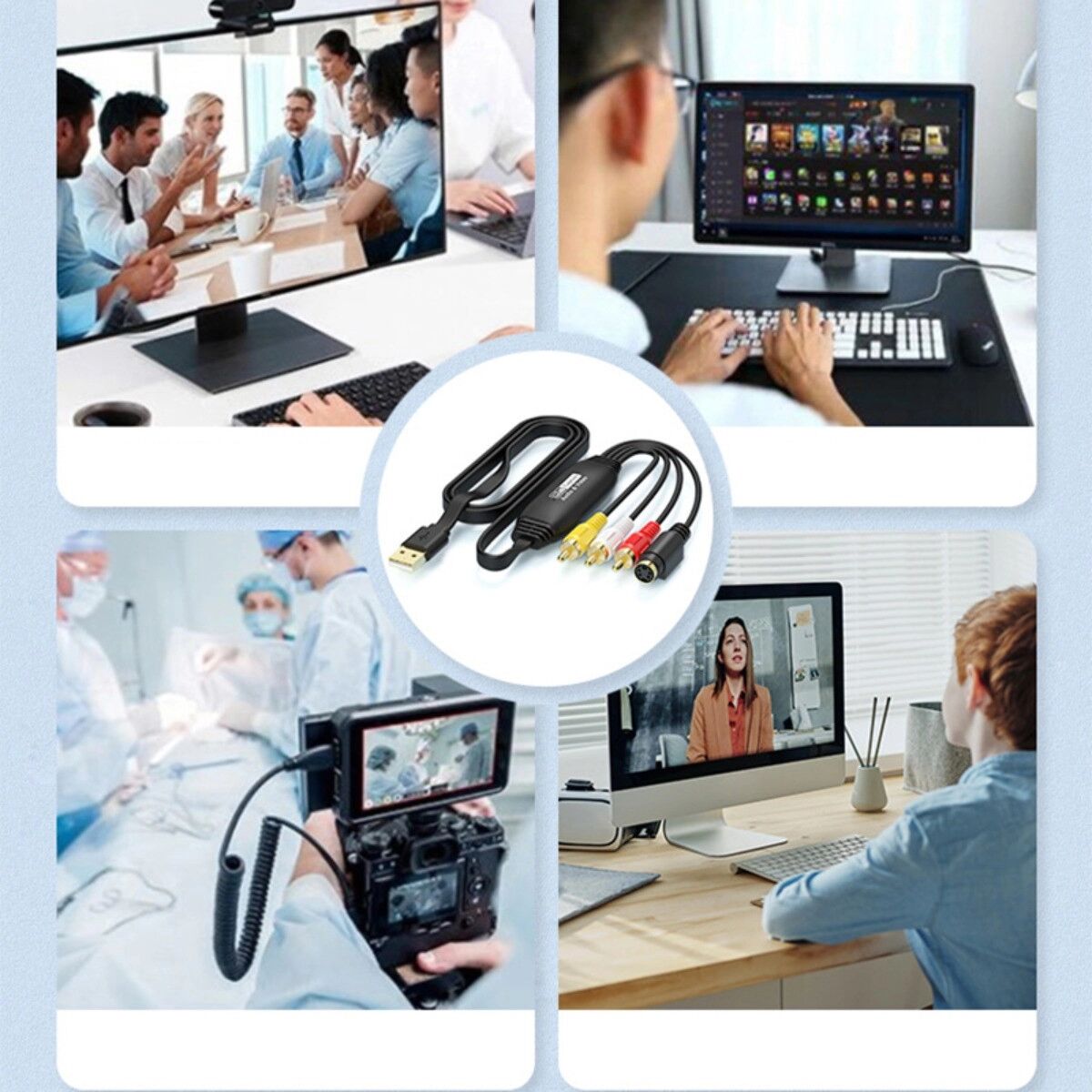 INF USB-Video-Capture-Karte – CVBS & S-Video Eingang, 1080P UVC-Aufnahme, YUV422/MJPEG, USB-Audio 96KHz
