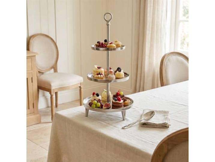 Antikas Etagere 3 Etagen groß, Aluminium gebürstet, 69 cm