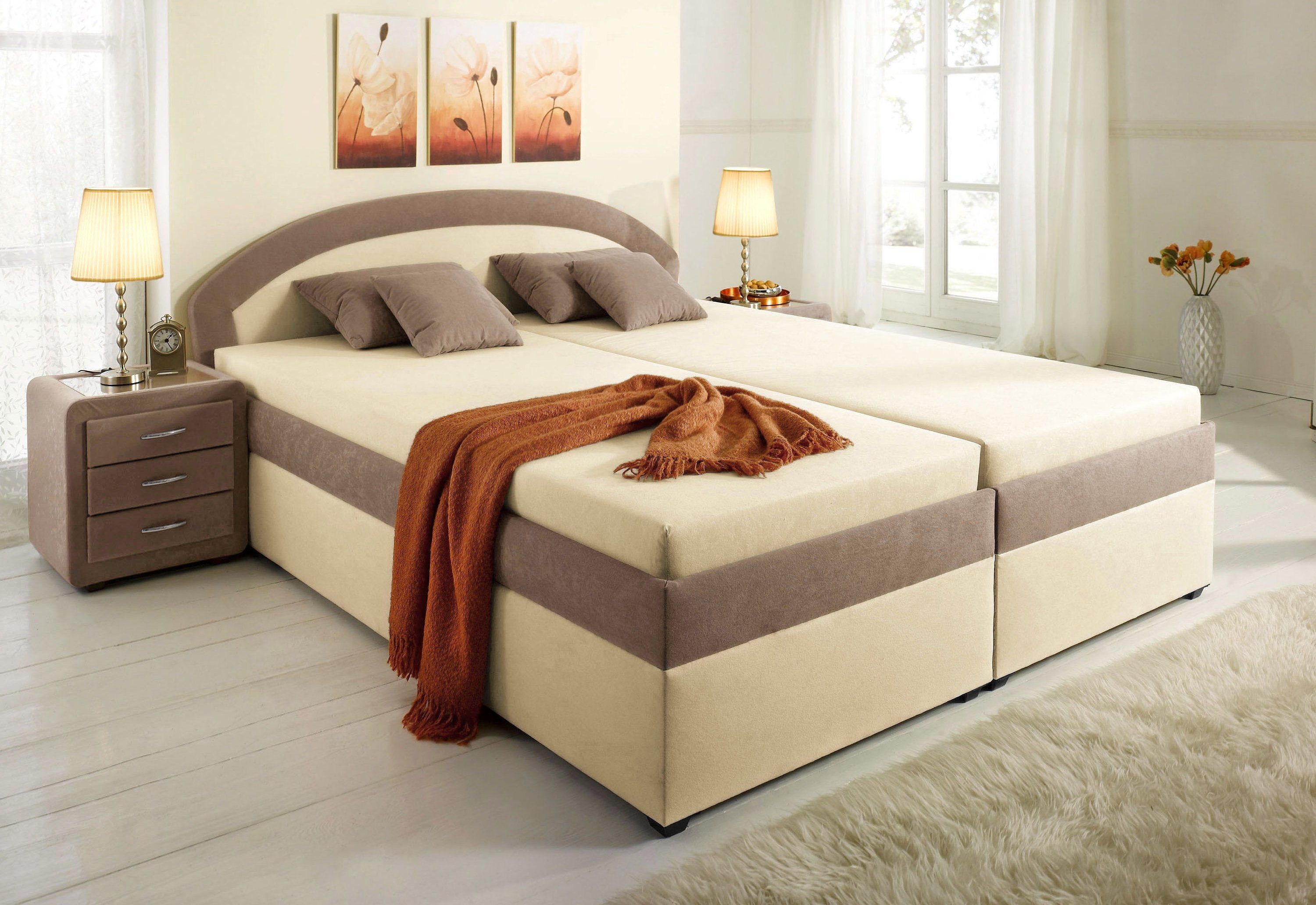 Polsterbett MAINTAL, braun (creme, cappuccino), B:173cm H:96cm L:208cm, Betten, Polsterbett creme, cappuccino Liegefläche Länge B: 200cm x 160cm, Höhe Bett: 96cm Höhe Liegefläche: 51,00, Festpolsterung H2