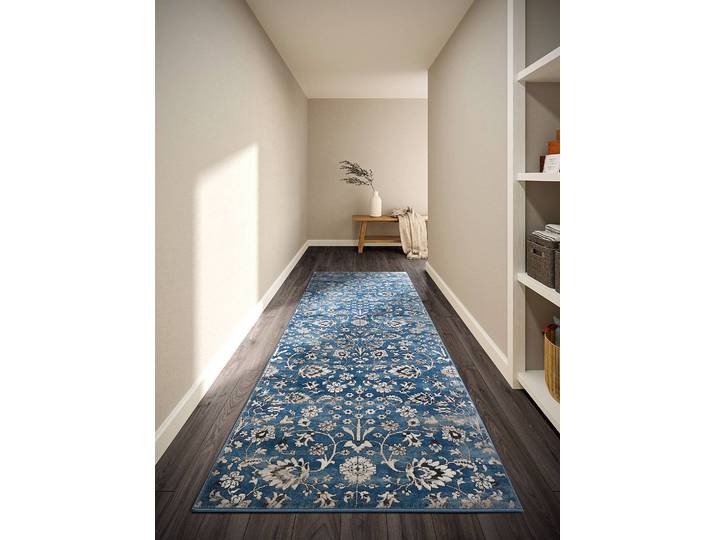 Tapis de couloir Ernest 80 x 1 x 240cm Bleu/Bleu