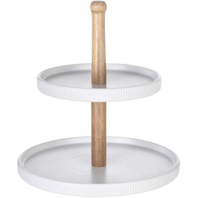 Etagere "Refia", weiß, B:24cm H:25cm L:24cm T:24cm Ø:24cm, Akazienholz, Massivholz, SCHÖNER WOHNEN-KOLLEKTION, Servierplatten, Etagere, Etagere mit elegantem Zylinderdesign und Holzakzenten